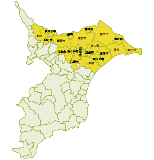 千葉県対応地域の地図