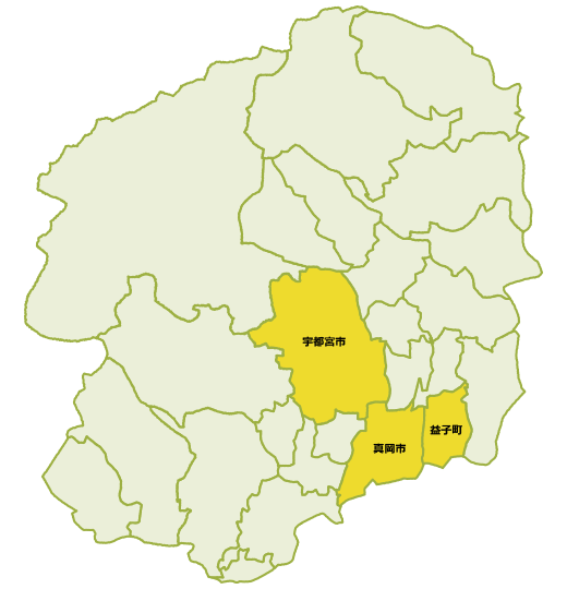 栃木県対応地域の地図